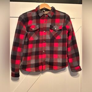 Eddie Bauer plaid, fleece, Sherpa lined snap-close warm jacket